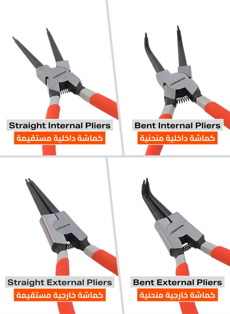 LAWAZIM Circlip Plier Set-4 Piece 7inch- Durable Non-Slip Precision Retaining Ring External Internal Bent Straight Snap Ring Removers Kit for Automotive Machinery Maintenance Plumbing and DIY Projects - Image 3